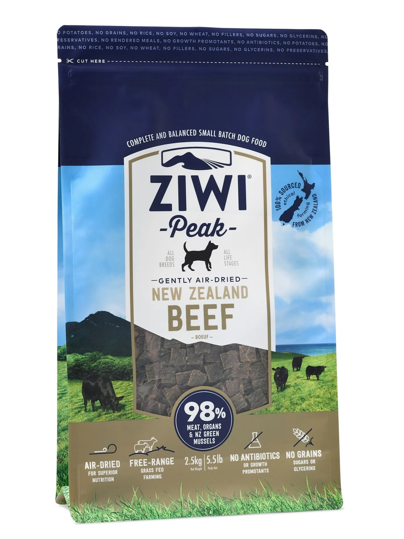 Ziwi Peak Air Dried Grain Free Dog Food 2.5kg Pouch - Free Range Beef Outlet
