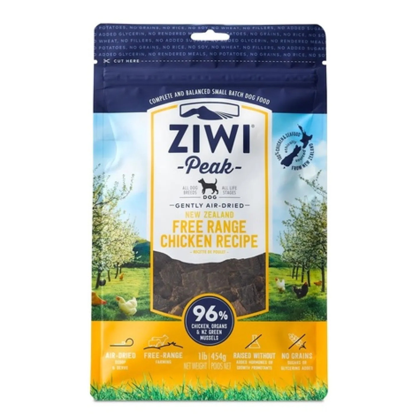 Ziwi Peak Air Dried Grain Free Dog Food 454g Pouch - Free Range New Zealand Chicken Sale