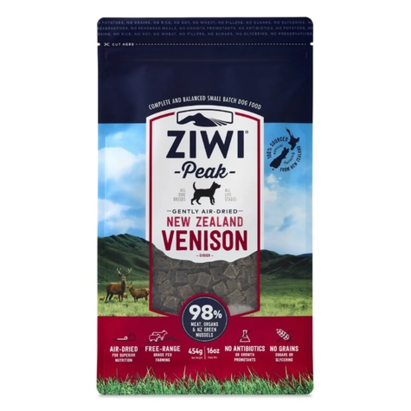 Ziwi Peak Air Dried Grain Free Dog Food 454g Pouch - Venison New