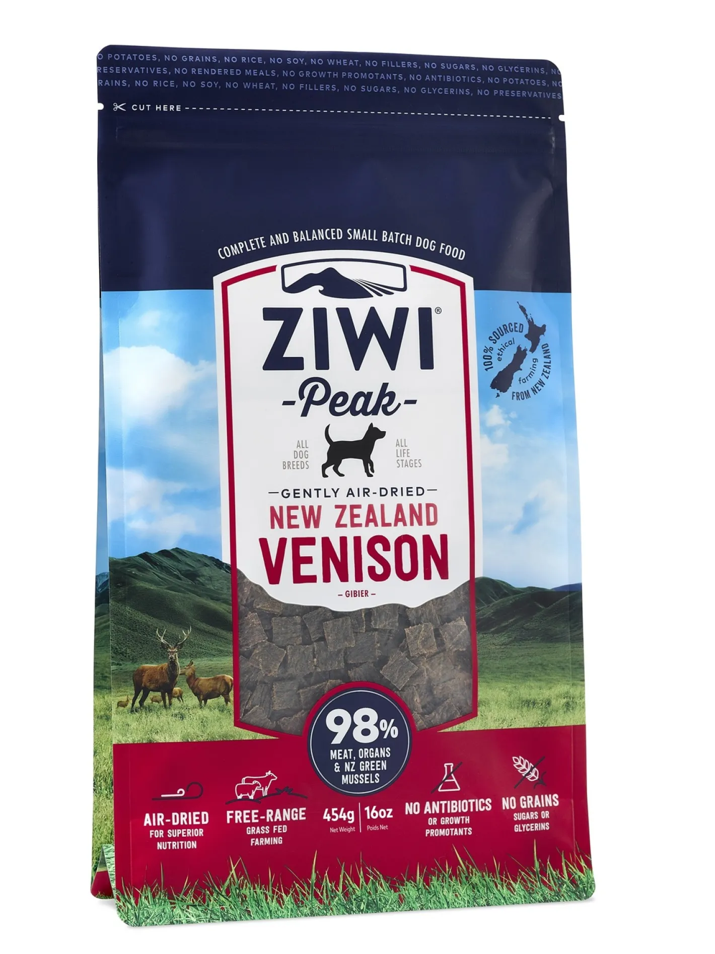 Ziwi Peak Air Dried Grain Free Dog Food 454g Pouch - Venison New